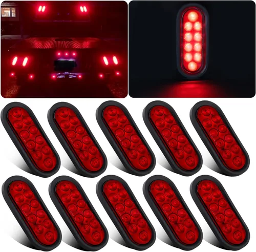 Partswcgg Luces traseras LED ovaladas de 6 pulgadas para remolque, 10 LED, 10 unidades, freno de camión de remolque, color rojo, 6 pulgadas,