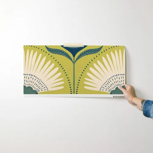 Miniatura 7 de Muestras de papel tapiz para despegar y pegar, diseño Art Deco de flores verdes, geométrico, divertido, jumbo, papel tapiz extraíble personalizado