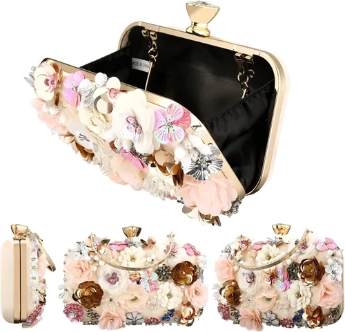 Miniatura 3 de Rkrouco Bolso de mano floral para mujer bolso de mano de flores coloridas con diamantes de imitación de metal