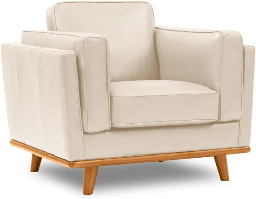 Miniatura 4 de Valencia Artisan Leather Accent Chair, Full-Aniline Leather Upholstery Space-Saving Design for Living Room or Office (Beige)