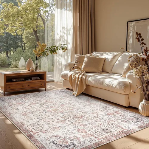 Miniatura 70 de jinchan Kalen - Alfombra de área lavable con diseño floral vintage, alfombra de entrada de medio círculo de 2 x 3, tapete de media luna de pelo