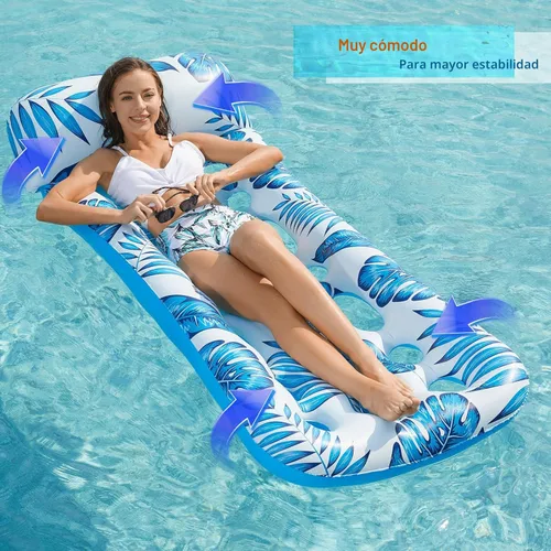 Miniatura 5 de Jasonwell Flotador inflable para piscina, paquete de 2 balsas flotantes para adultos, tumbona flotante, flotadores de bronceado solar, flotadores