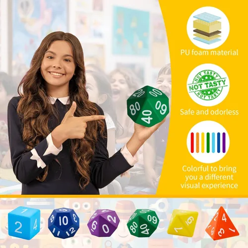 Miniatura 3 de Arrowbash 6 Piezas Dados Poliédricos Jumbo de Espuma de 3.94 Pulgadas, Juego de 6 Dados Poliédricos de 4, 6, 8, 10, 12 Lados, Regalos