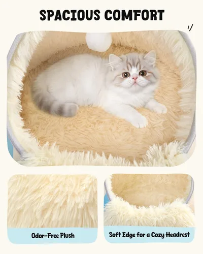 Miniatura 3 de BurgeonNest Cueva redonda de 20 pulgadas para gatos, casa cerrada con capucha para mascotas para gatitos de interior, carcasa de EVA anticolapso