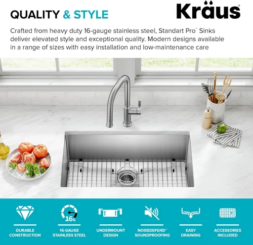 Miniatura 4 de Kraus - KHU100-30 - Fregadero de cocina de acero inoxidable, de 30 pulgadas