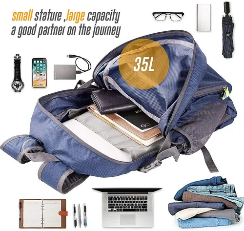 Miniatura 7 de Mochila plegable ligera de 35L impermeable duradera para senderismo mochila de viaje Azul marino