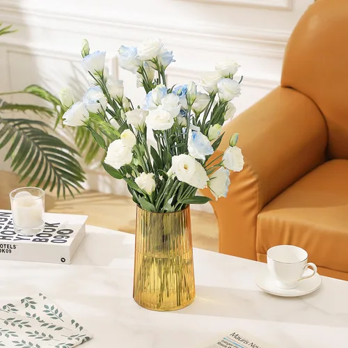Miniatura 6 de Jarrón de vidrio ámbar para flores, florero para ramo, jarrones de vidrio modernos, jarrones acanalados para sala de estar, dormitorio, mesa
