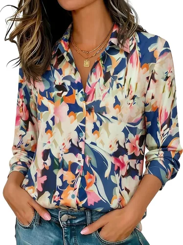 Miniatura 12 de Camisas elásticas suaves sin arrugas con botones para mujer, tops transpirables que absorben la humedad para vestir casual de trabajo