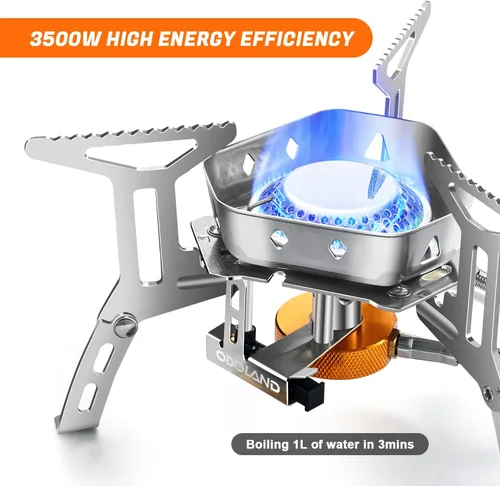 Miniatura 3 de Odoland Estufa de campamento a prueba de viento de 3500 W/6800 W con parabrisas, adaptador de recipiente de combustible, encendido piezoeléctrico