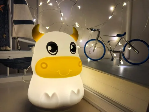 Miniatura 6 de Linda luz nocturna para niños, lámpara de noche para dormitorio, bebé, portátil, batería de silicona portátil, luz nocturna LED, para guardería Vaca