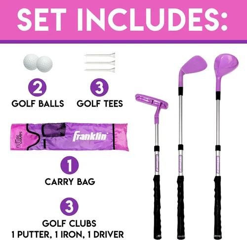 Miniatura 2 de Franklin Sports Juego de Golf para Niños - Juego de Palos de Golf de Plástico Ajustable para Jóvenes - Juego de Golf de Plástico para Niños con Rosa
