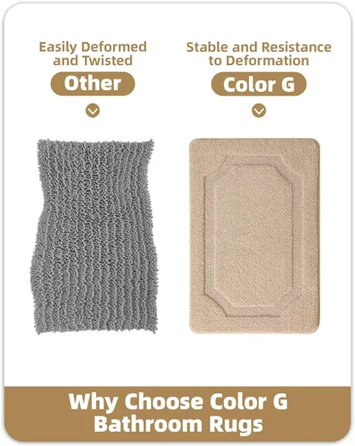 Miniatura 7 de Color&Geometry Alfombras de baño antideslizantes lavables, 17"x30" de tamaño estándar color beige suave, alfombra de baño súper absorbente