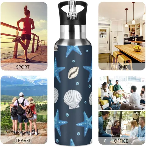 Miniatura 5 de Stainless Steel Water Bottle 20 Oz, Leakproof Water Bottles for Gym Outdoor Travel School, Blue Starfish