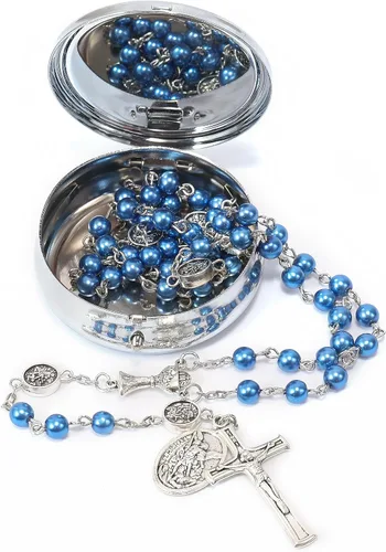Miniatura 11 de Nazareth Store Collar de rosario de perlas de 0.315 in con medalla de San Miguel y centro de mesa de cáliz Rosarios de la Santa Comunión