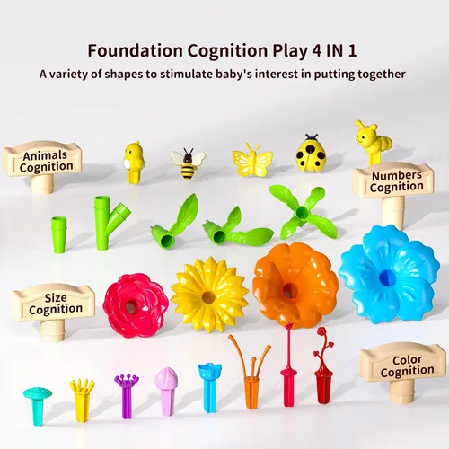 Miniatura 6 de TEMI - Juguetes para bebés, regalos de cumpleaños para niñas y niños de 3, 4, 5, 6, 7 años, 91 piezas de juguete de construcción de jardín de flores