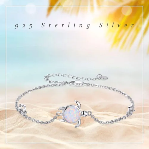 Miniatura 4 de Cuoka Pulsera de tortuga de plata de ley 925 con ópalo y tortuga marina, pulsera de tortuga de mar, pulsera de naturaleza oceánica, regalo para ella