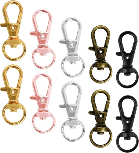 Miniatura 12 de cnomg 50 piezas de cierres giratorios para lanyard con mosquetón, cnomg cierre giratorio de lanyard de metal con broche en forma de pinza de Plateado