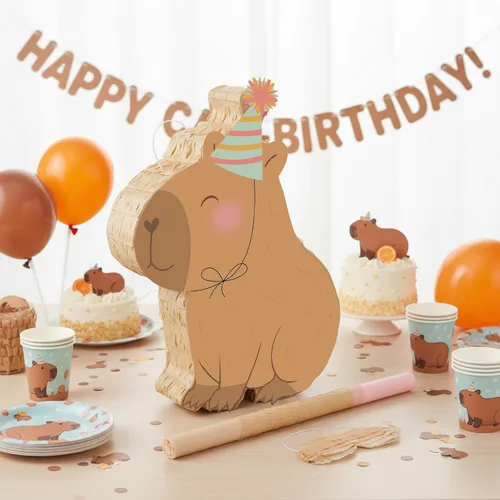 Miniatura 4 de Aoriher Capybara Piñata con palo vendados y confeti, decoraciones de fiesta de cumpleaños para fiestas temáticas de animales, juguetes