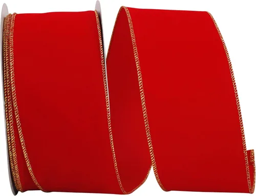 Miniatura 22 de Cinta Reliant Ribbon 92270W-957-40K Value Velvet con borde de alambre, 2-1/2 pulgadas x 50 yardas, escarlata/oro