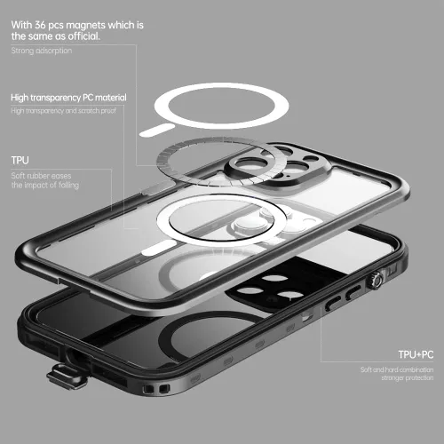 Miniatura 7 de Magsafe - Funda impermeable para iPhone 13 Pro Max, protector de pantalla integrado, protector de cuerpo completo, a prueba de golpes, a prueba
