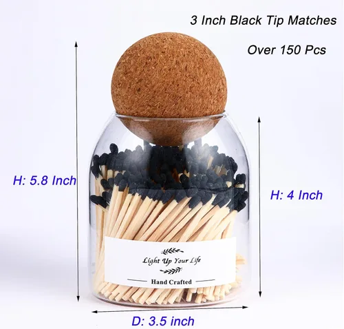 Miniatura 4 de Partidos negros incluidos (150 unidades), soporte para fósforos con golpeador, fósforos de seguridad para velas con golpeador, 150 cerillas de velas