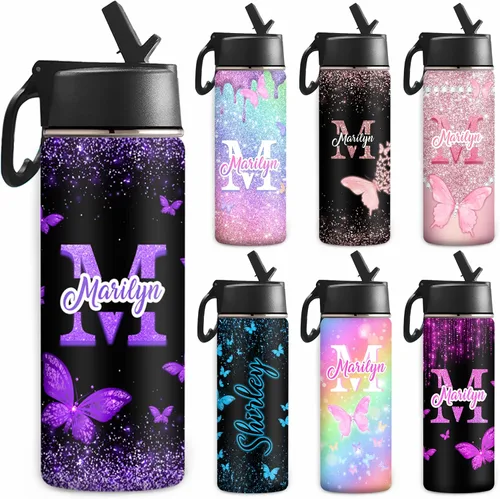 Miniatura 15 de Botella de agua personalizada, botella de agua deportiva personalizada con nombre, botella de acero inoxidable aislada al vacío con tapa
