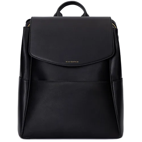 Miniatura 11 de MIA + SOPHIA Mochila de cuero para pañales con puerto de carga USB, cambiador, correas para cochecito y portabotellas (Marrón Mia)