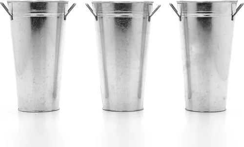 Miniatura 16 de Hosley Jarrón Balde Francés Galvanizado con Asas de 6" de Diámetro x 15" de Alto - Perfecto para Bodas, Fiestas, Picnics Campestres, Arreglos Plata