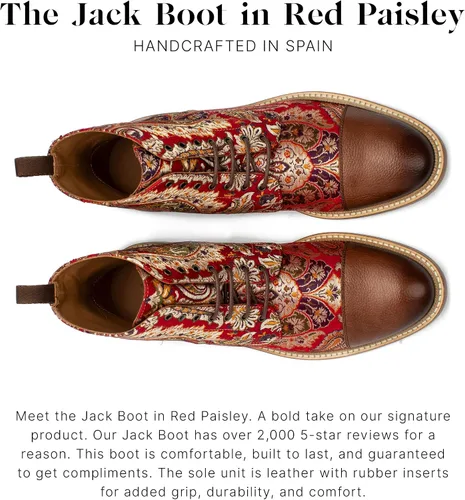 Miniatura 3 de TAFT Jack Boot - Botas de vestir hechas a mano de cuero y lana para hombre, paisley marrón topo