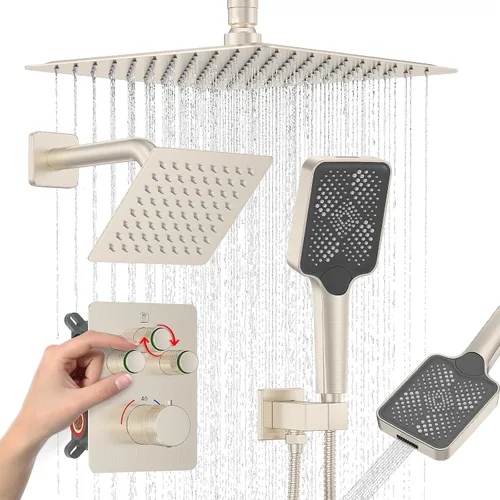 Miniatura 14 de IRIBER - Sistema de ducha de lluvia con cabezal de ducha fijo y de mano de alta presión