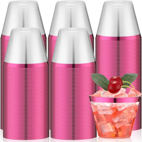 Lounsweer 100 vasos de plástico con borde de 9 onzas, copas de cóctel transparentes de San Valentín, copas de vino resistentes para el día de San