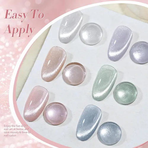 Miniatura 7 de Born Pretty Esmalte de uñas de gel de ojo de gato magnético, esmalte de gel pastel lechoso magnético azul pastel verde púrpura rosa nude plateado