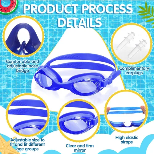 Miniatura 2 de Macarrie Paquete de 40 gafas de natación para niños a granel sin fugas con tapones para los oídos, gafas de natación ajustables de silicona