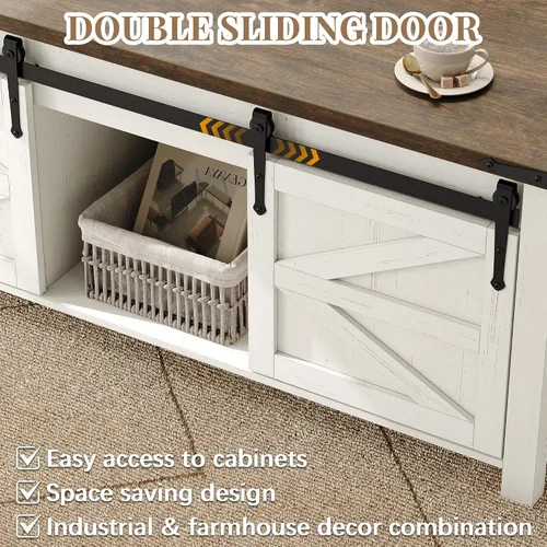 Miniatura 6 de Furnihold Mesa auxiliar de 47.3 pulgadas con almacenamiento, mesa de centro de madera de granja con parte superior elevable, puertas corredizas