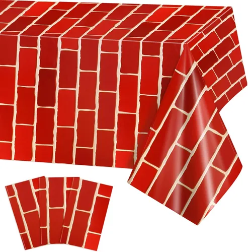 PHOGARY 3 manteles de ladrillo rojo de 4.26 x 9 pies, telón de fondo de pared de piedra para decoración de fiestas, cubiertas de mesa rectangulares