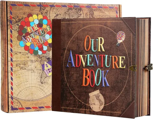 Miniatura 8 de Álbum de Fotos para Scrapbook, Nuestro Libro de Aventuras, Palabras en Relieve Tapa Dura Película Up Álbum de Recortes de Viaje para Aniversario