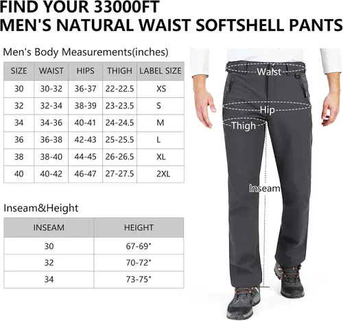 Miniatura 7 de 33,000ft Pantalones de esquí de invierno para hombre, con forro polar, cálidos, impermeables, aislados para snowboard, trabajo al aire libre