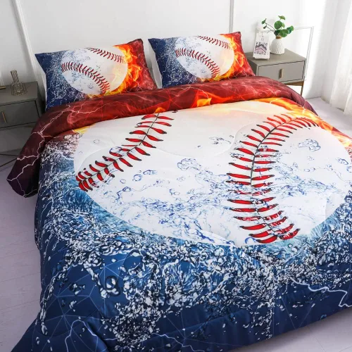 Miniatura 3 de Juegos de Edredón de Béisbol Deportivo Tamaño Queen Full - Juego de Cama de 3 Piezas Ice Flame Galaxy Béisbol para Niños Colcha Cubrecama