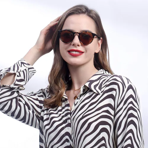 Miniatura 37 de CARFIA Gafas de sol polarizadas de acetato redondo para mujer, protección UV de cara pequeña con funda de cuero CA5288