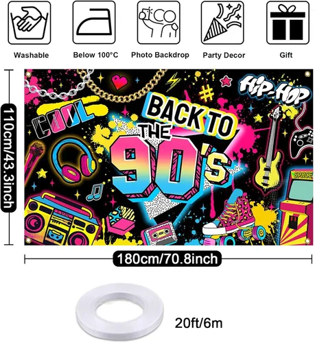 Miniatura 6 de Mocsicka Pancarta de fondo para fiesta de casa de los años 90, decoración de fiesta de hip hop de regreso a los 90, decoración de pared de graffiti