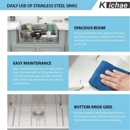 Miniatura 4 de Kichae 21 Fregadero de Lavandería Empotrado - Fregadero Utilitario de 21x18 Pulgadas Empotrado de Acero Inoxidable de 12" de Profundidad, Fregadero