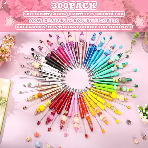 Miniatura 4 de Kosiz 300 bolígrafos con cuentas de plástico surtido, bolígrafo de tinta negra para hacer bricolaje, niños, estudiantes, oficina, suministros