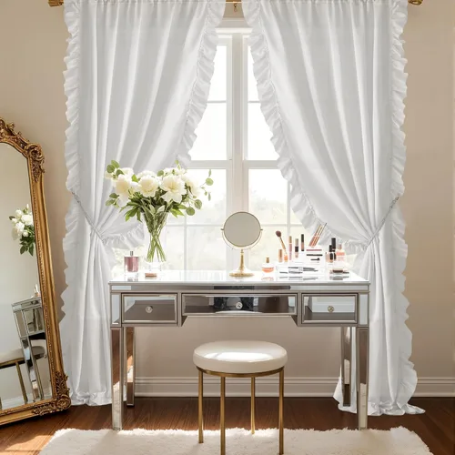 Miniatura 2 de StangH Cortinas blancas románticas victorianas con volantes, cortinas de filtro de luz que protegen la privacidad, seda sintética, ideal