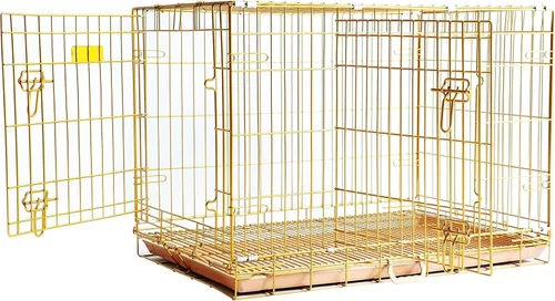 Miniatura 4 de HOMEY PET Jaula de Cobre Dorado para Perros de 91 cm, Jaula Portátil Plegable de Alambre de Metal para Perros, con Parrilla de Piso Extraíble