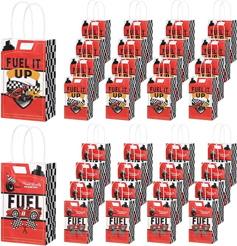 Bolsas de regalo con temática de coches de carreras de Pajean, bolsas de papel para golosinas y decoración de fiesta, con asa, para suministros de