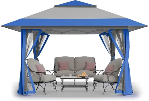 Miniatura 12 de CROWN SHADES Gazebo - Toldo desplegable de 10 x 10 pies con mosquitera, tienda de campaña con 4 cuerdas, 8 estacas, 4 bolsas de arena y bolsa de Café