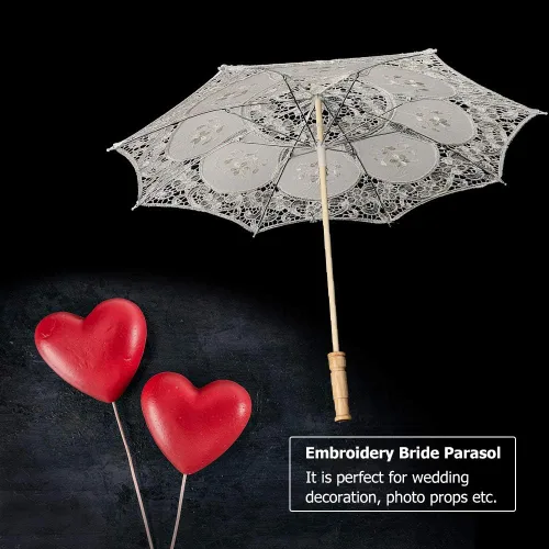 Miniatura 7 de Vensans Sombrilla de encaje hecha a mano con bordado de flores de encaje sombrilla de boda y novia L-beige