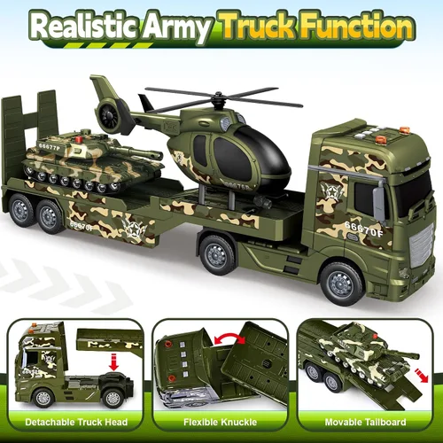 Miniatura 2 de Bstoyder - Juguetes para niños pequeños de 3, 4, 5, 6, 7 años, camión militar semi-escala de 63,5 cm con helicópteros y tanque, juguetes militares