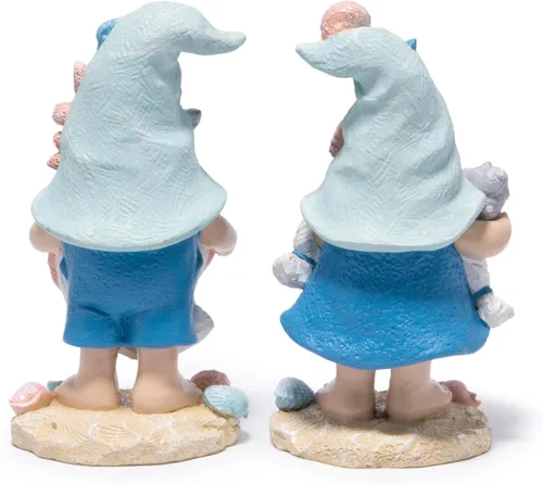 Miniatura 3 de Hodao Figuras de gnomos del océano costero – Gnomos de playa de resina pintados a mano con sombreros de conchas y estrellas de mar, decoraciones