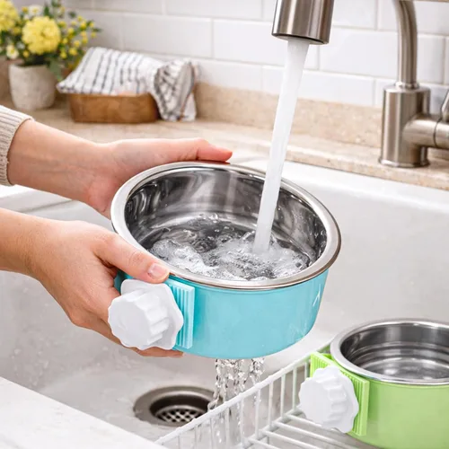 Miniatura 6 de HERCOCCI 2 cuencos colgantes extraíbles de acero inoxidable para alimentos y agua para cachorros, perros pequeños, gatos, conejos y hurones